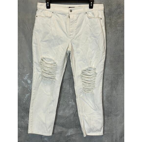 AFRM Women's White Luisa Distressed High-Rise Ankle Crop Skinny Denim Jeans SZ31 - Picture 1 of 10